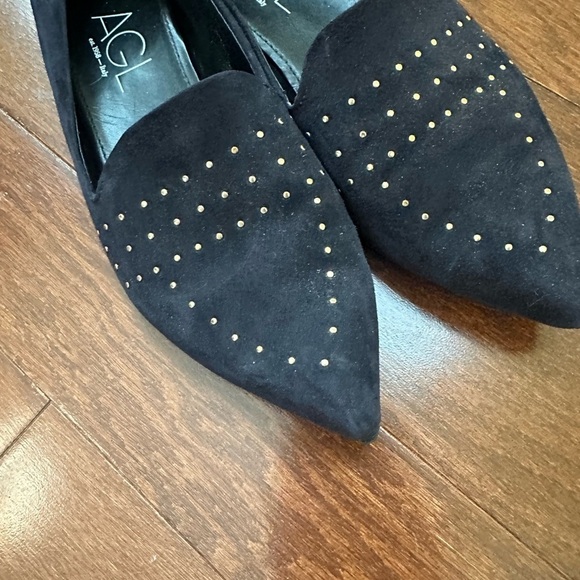 Agl Attilio Giusti Leombruni gold Studded Moc Loafers Flats Pointy Toe black 6.5 - Picture 3 of 10